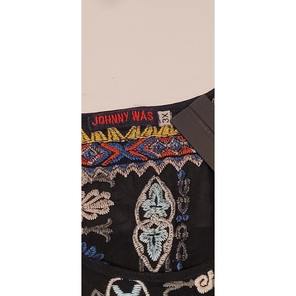 JOHNNY WAS 3x BLACK MULTI Tunic - Embroidered Cupra - short sleeve Shirt Blouse - Picture 3 of 13